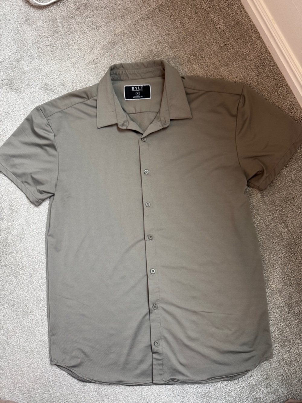 BYLT Basics Men's Short-Sleeve Casual Button-Down Shirt - Olive XL